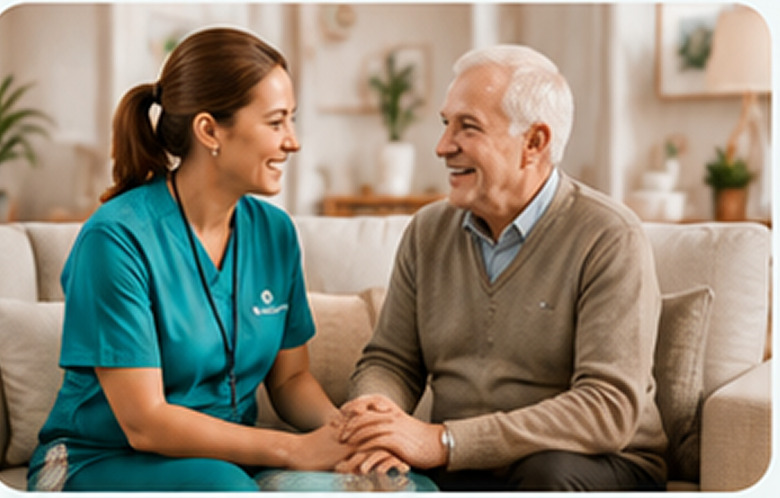 Max Care nurse supporting an older person at home